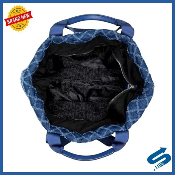Quilted Shopper Shoulder Bag Polyester Nylon Zipper Closure